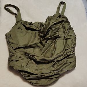 ZARA Olive Green Ruched Tank Top